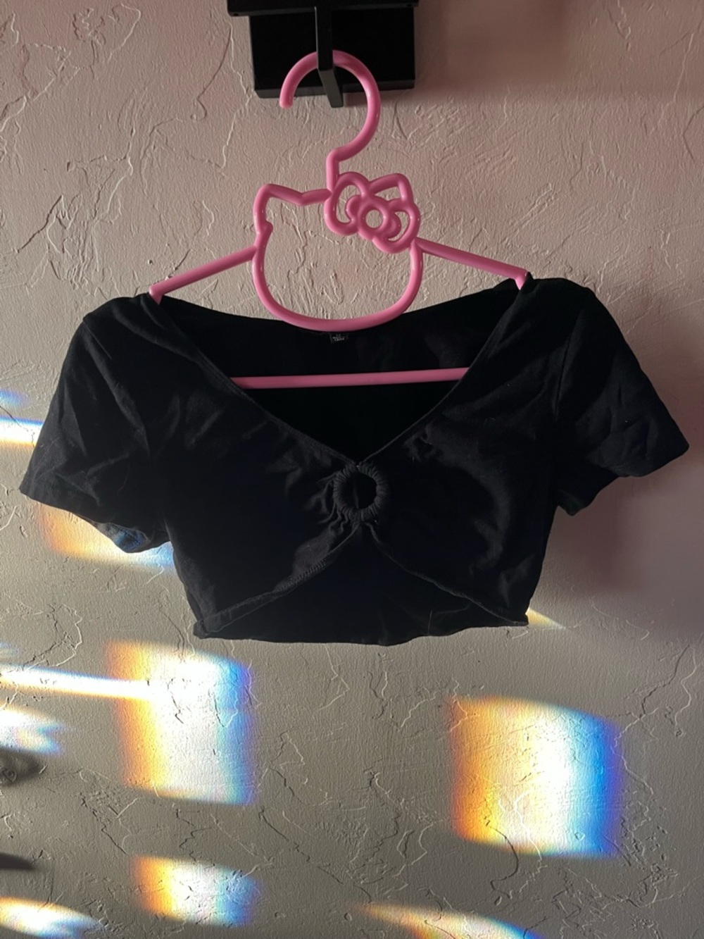 Ambiance Black Knot-Front Crop Top